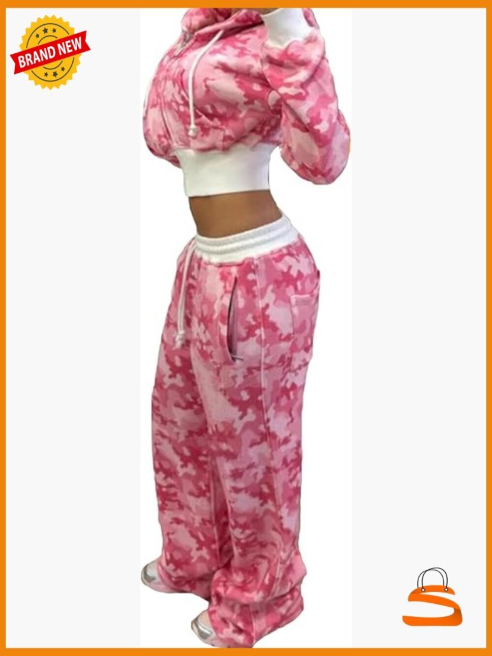 Sweatsuits 2 Piece Outfit Crop Zip Up Hoodies Camouflage Sweatpants Set